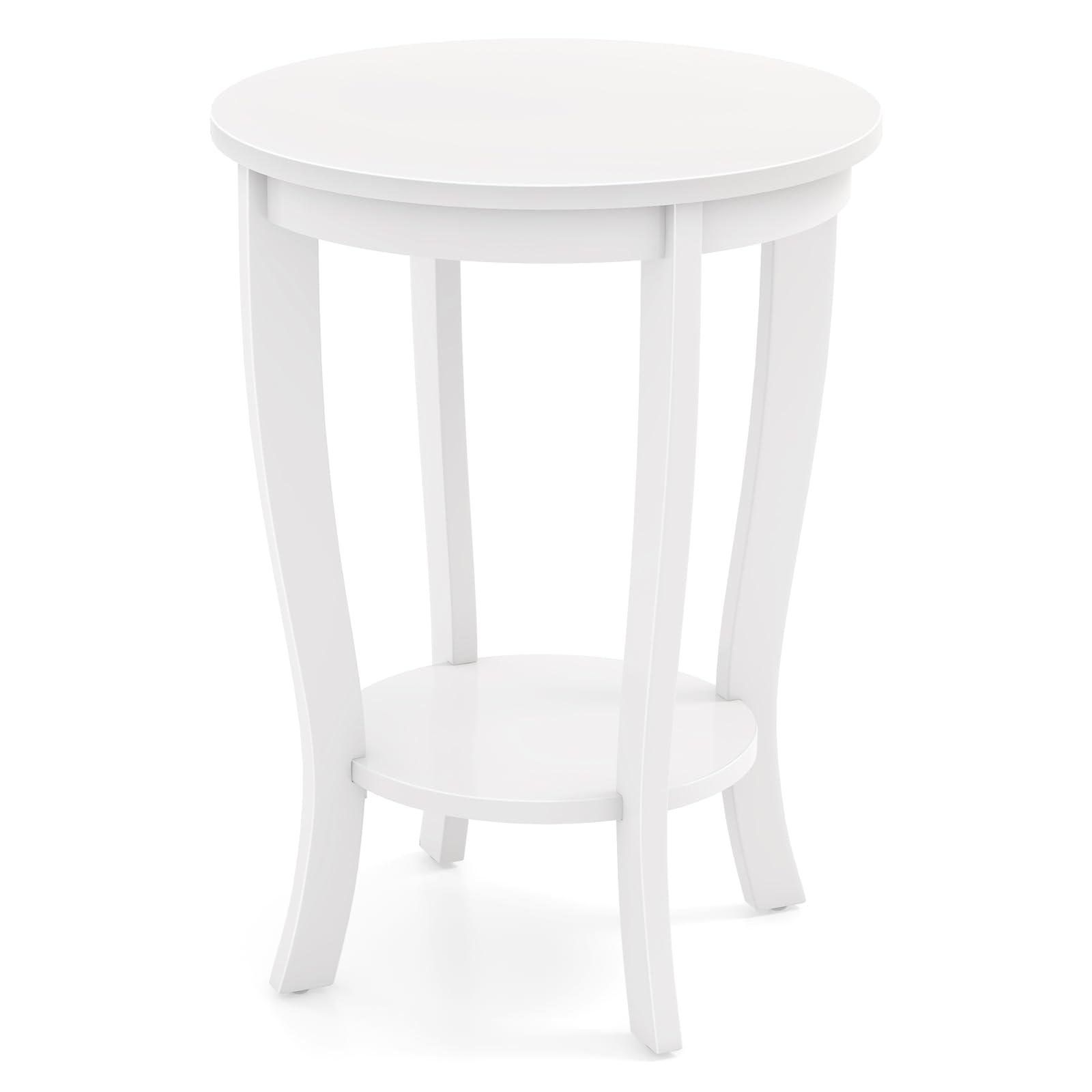 Giantex Round End Table, Retro Nightstand with Storage Shelf & Solid Wood Legs, 24.5" Accent Side Table for Small Spaces, Wood Bedside Night Stand for Living Room Bedroom, Light Brown