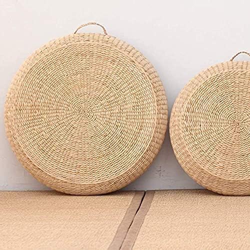 1pcs Straw Cushion Floor Pillow Japanese Style Handcrafted Tatami Floor Cushion Mat Natural Woven Grass Seat Cushions Round Padded Room Floor Straw Mat for Home (16 inch×3.9 inch)