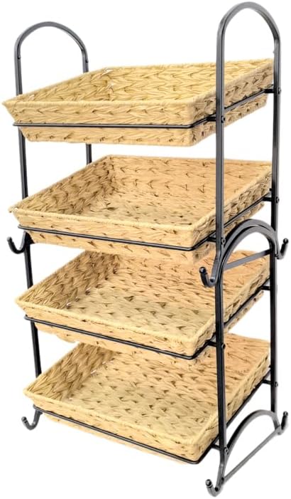 Stackable Candy Display Rack wtih Rattan|Stackable Candy Organizer|Multi-Function Snack Rack&Shelf for Chips |Perfect Display Solution for Stores (Brown, Medium)