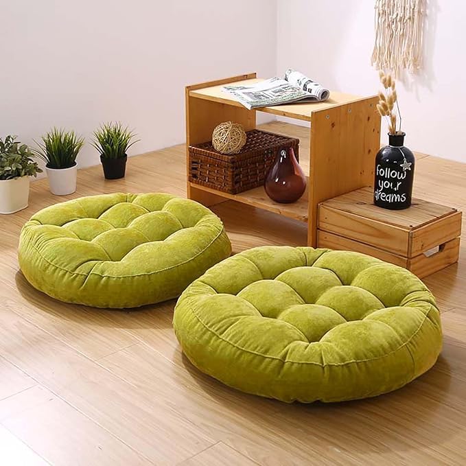 Meditation Floor Pillow Set of 2 Large Round Floor Cushions for Adults Tufted Corduroy Floor Seat Pillows Cushion for Living Room,Dark Grey 16.5" Lx16.5 Wx3 H