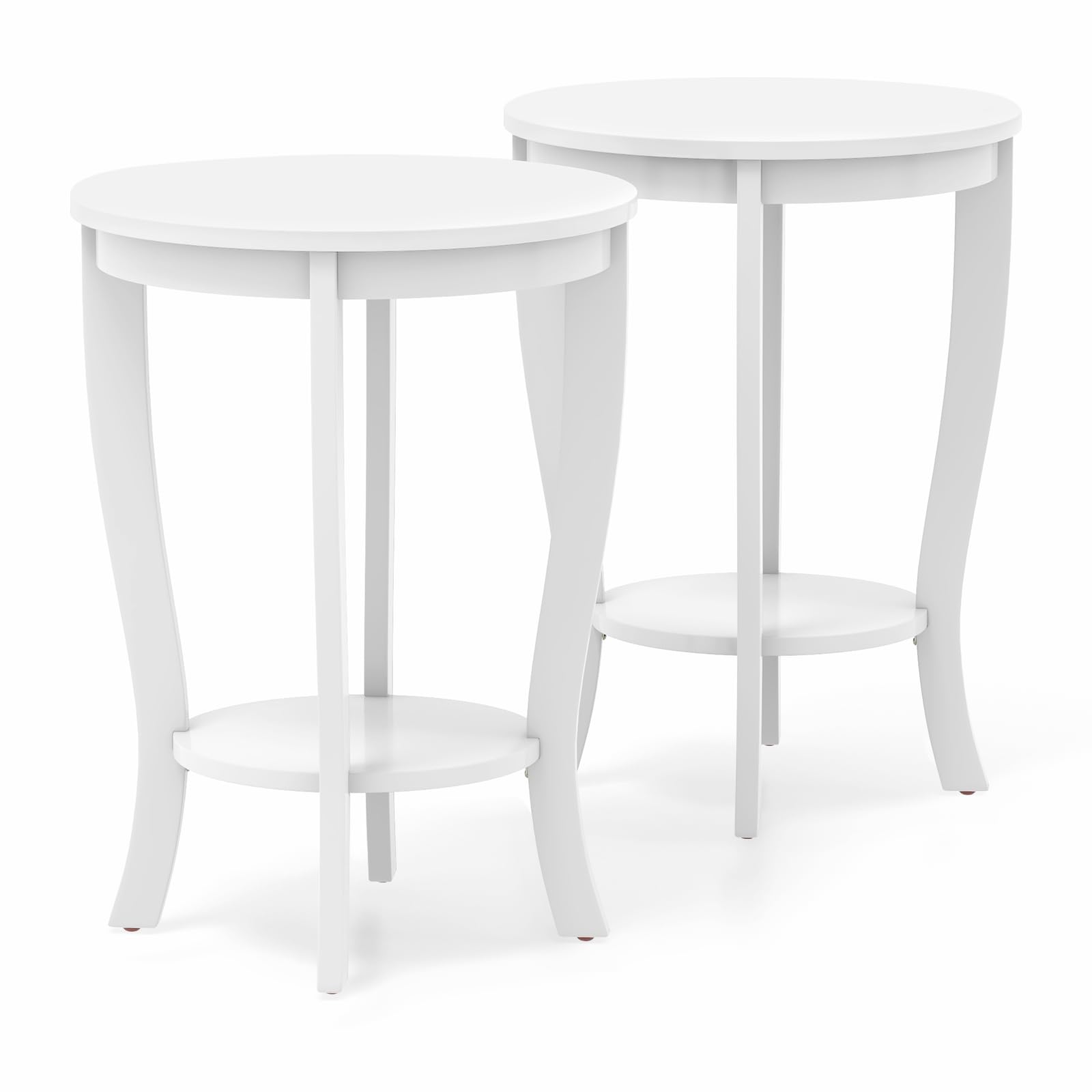 Giantex Round End Table, Retro Nightstand with Storage Shelf & Solid Wood Legs, 24.5" Accent Side Table for Small Spaces, Wood Bedside Night Stand for Living Room Bedroom, Light Brown