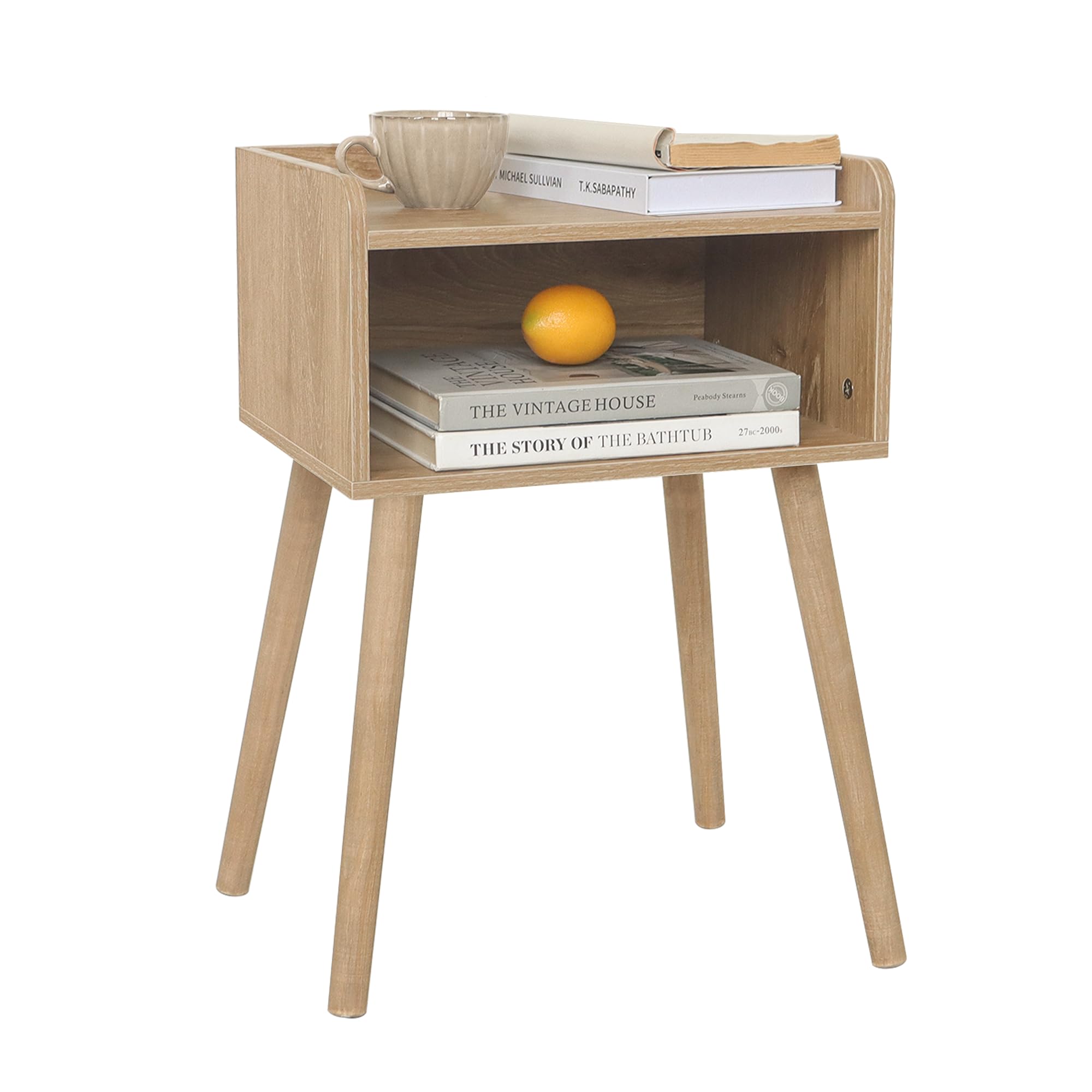 MaxSmeo Nightstand, Mid Century Modern Side Table Bedroom with Storage, Small End Bedside Table with Solid Wood Legs for Living Room, Office Small Spaces (Brown)