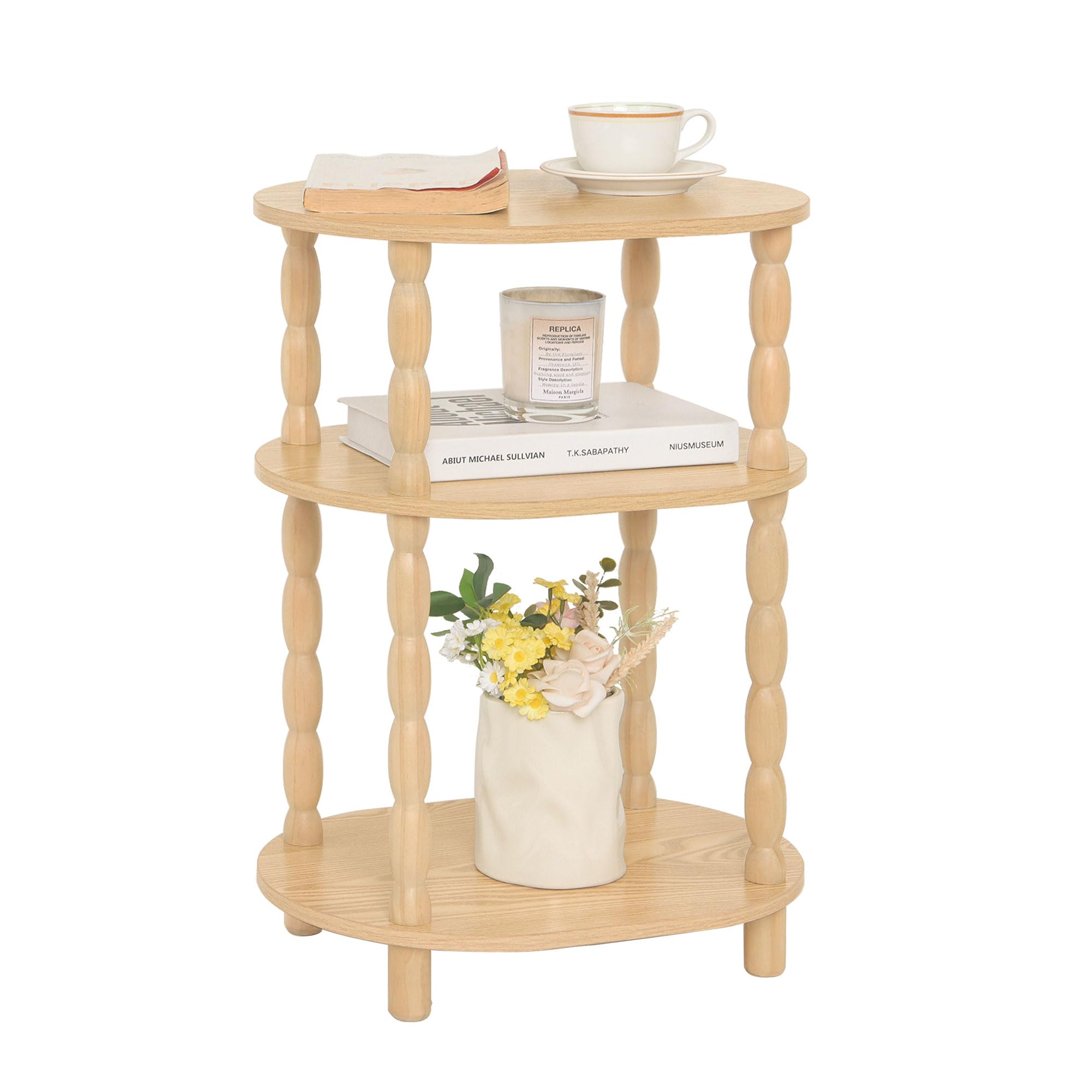MaxSmeo Side Table, 3-Tier Small End Table, Modern Oval Night Stand Accent Table for Living Room, Bedroom, Rustic Brown