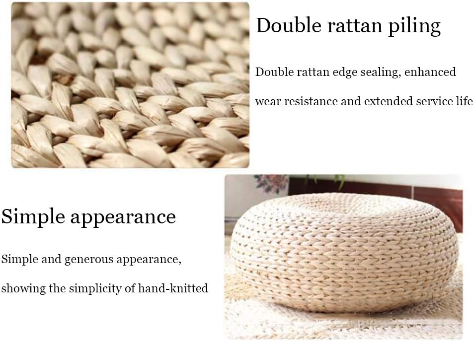HC&WT Breathable Floor Pillow Cushion, Tatami Handcrafted Eco-Friendly Chair Pad Knitted Straw Woven Steel Frame Round Seat Cushion-a 40x40x16cm(16x16x6inch)