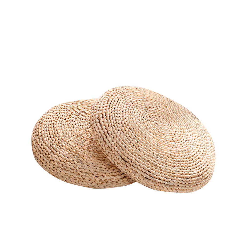 Handcrafted Eco-Friendly Breathable Padded Knitted Straw Flat Seat Cushion/Straw futon Cushion (Cloth Splicing Round 45cm(17.72 in))