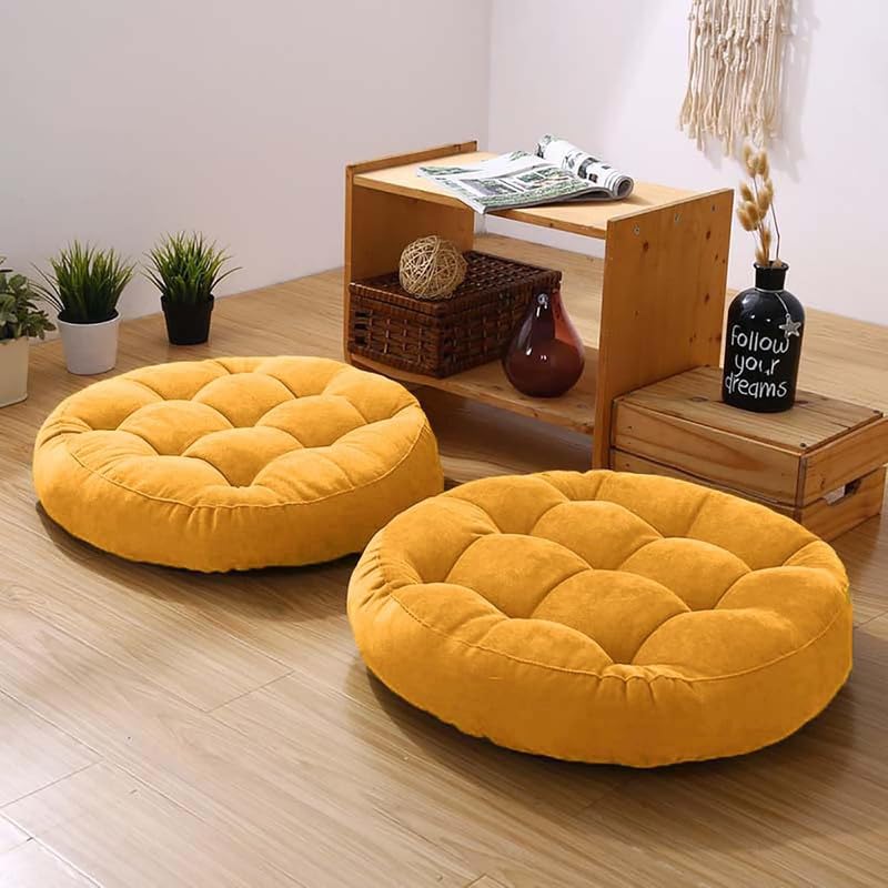 Meditation Floor Pillow Set of 2 Large Round Floor Cushions for Adults Tufted Corduroy Floor Seat Pillows Cushion for Living Room,Dark Grey 16.5" Lx16.5 Wx3 H