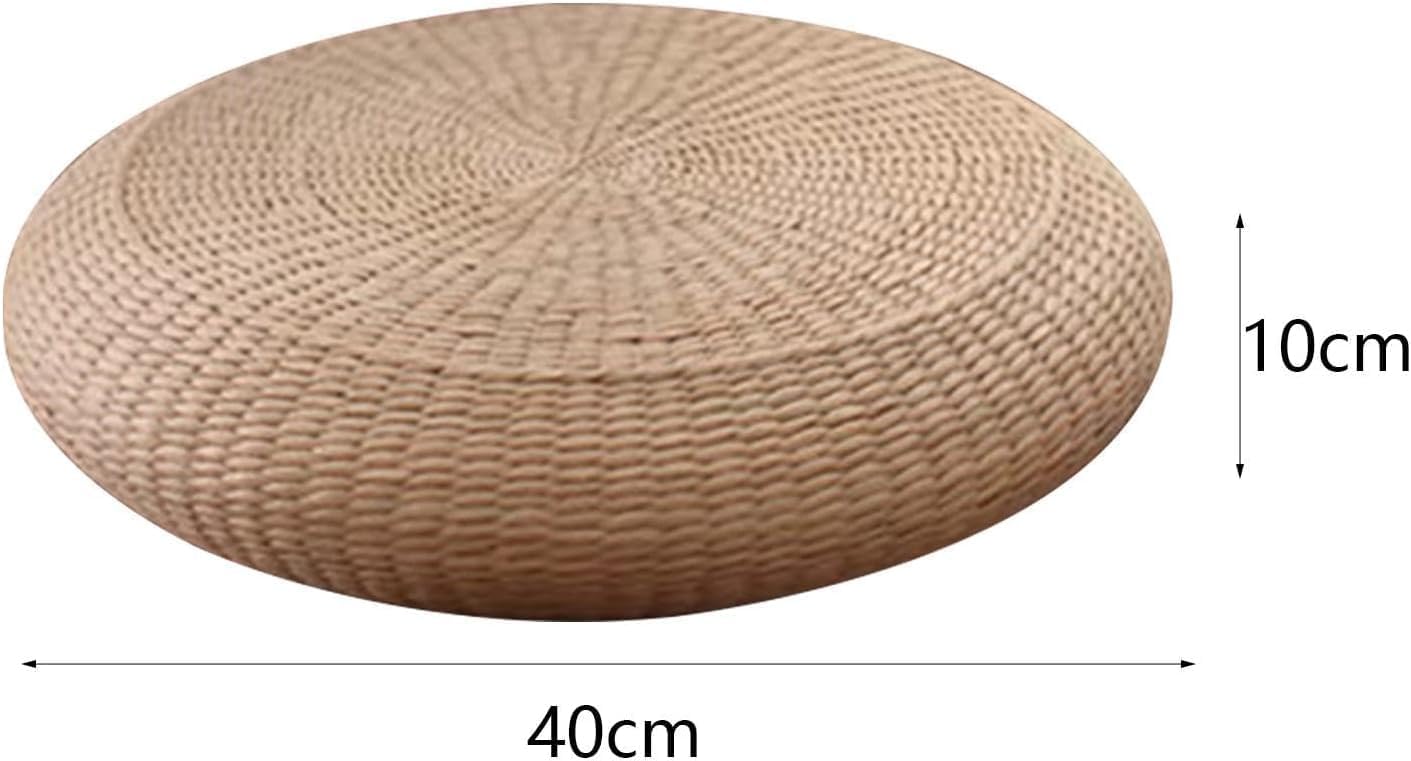 1pcs Straw Cushion Floor Pillow Japanese Style Handcrafted Tatami Floor Cushion Mat Natural Woven Grass Seat Cushions Round Padded Room Floor Straw Mat for Home (16 inch×3.9 inch)