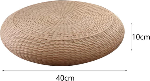 1pcs Straw Cushion Floor Pillow Japanese Style Handcrafted Tatami Floor Cushion Mat Natural Woven Grass Seat Cushions Round Padded Room Floor Straw Mat for Home (16 inch×3.9 inch)