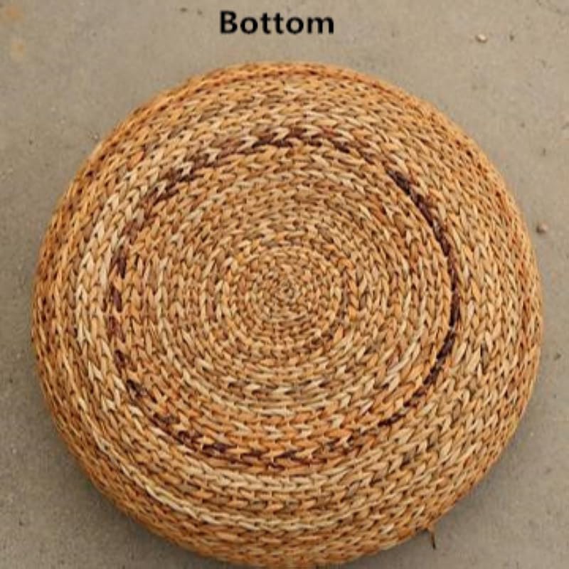 Handcrafted Eco-Friendly Breathable Padded Knitted Straw Seat Cushion Pouf Ottoman Floor Seating Tatami Furniture (A, 40X40X17cm)