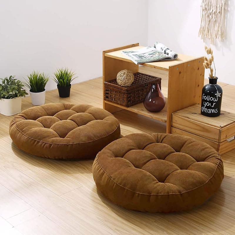 Meditation Floor Pillow Set of 2 Large Round Floor Cushions for Adults Tufted Corduroy Floor Seat Pillows Cushion for Living Room,Dark Grey 16.5" Lx16.5 Wx3 H