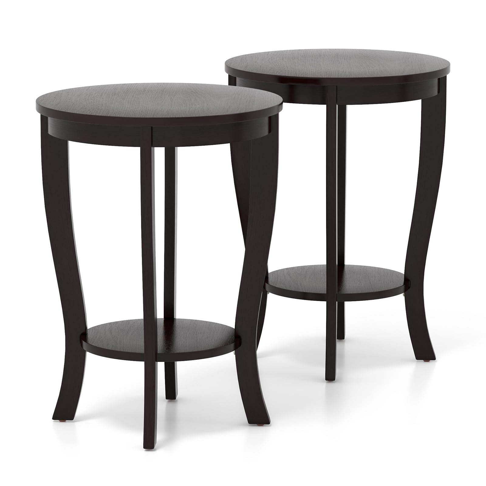 Giantex Round End Table, Retro Nightstand with Storage Shelf & Solid Wood Legs, 24.5" Accent Side Table for Small Spaces, Wood Bedside Night Stand for Living Room Bedroom, Light Brown