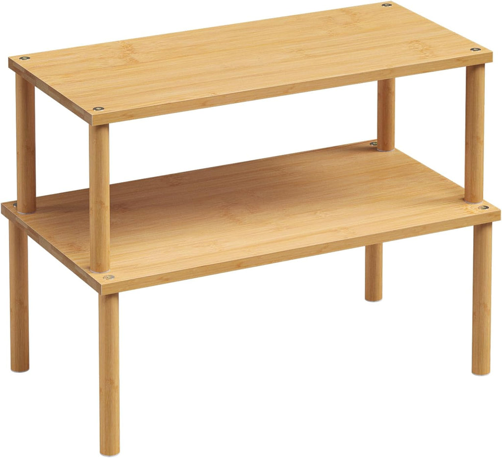 VERTORGAN Cabinet Organizer Shelf(Set of 2),Kitchen Counter Shelves,Bamboo Stackable Expandable Spice Rack Countertop(Large)