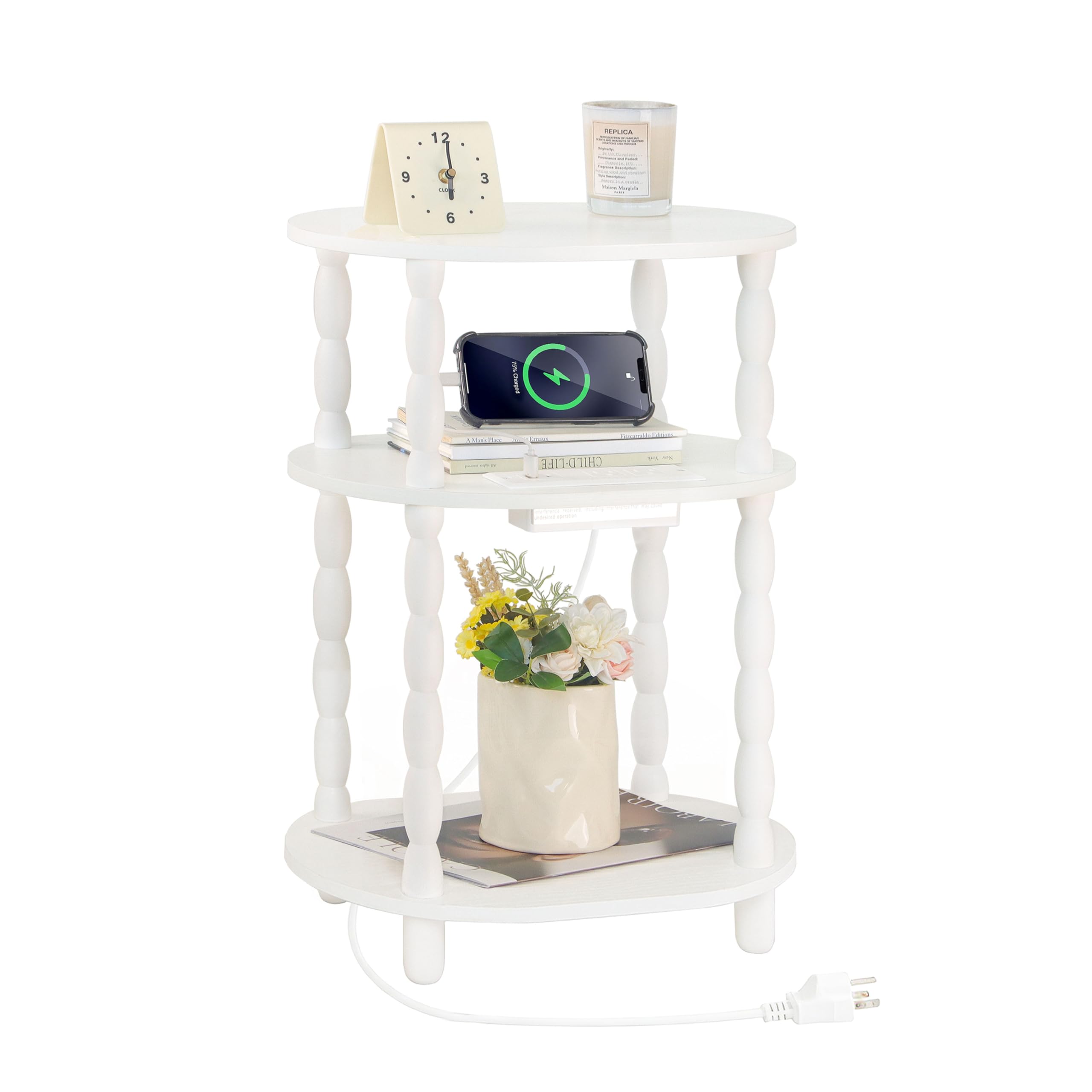 MaxSmeo Side Table, 3-Tier Small End Table, Modern Oval Night Stand Accent Table for Living Room, Bedroom, Rustic Brown