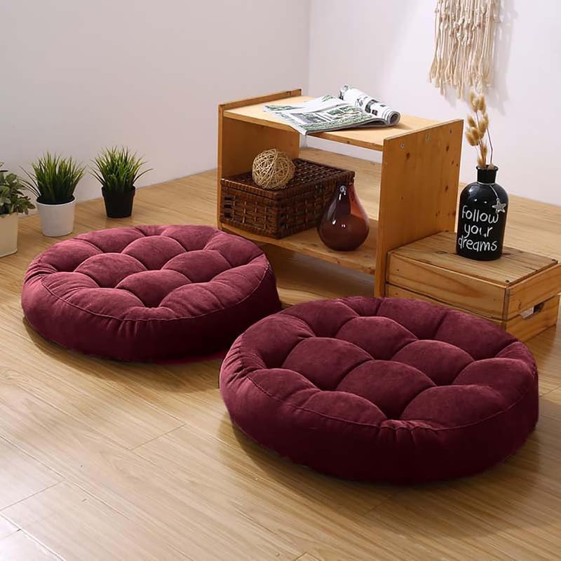 Meditation Floor Pillow Set of 2 Large Round Floor Cushions for Adults Tufted Corduroy Floor Seat Pillows Cushion for Living Room,Dark Grey 16.5" Lx16.5 Wx3 H