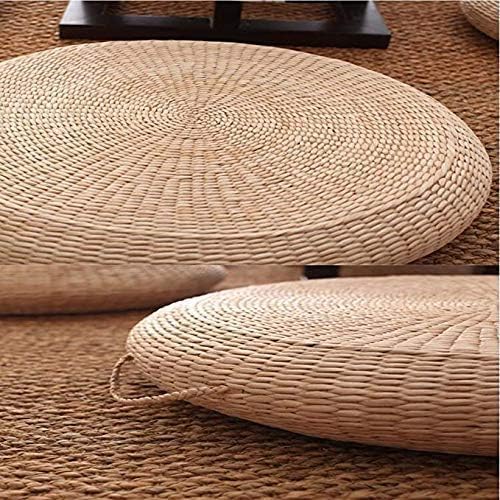 1pcs Straw Cushion Floor Pillow Japanese Style Handcrafted Tatami Floor Cushion Mat Natural Woven Grass Seat Cushions Round Padded Room Floor Straw Mat for Home (16 inch×3.9 inch)