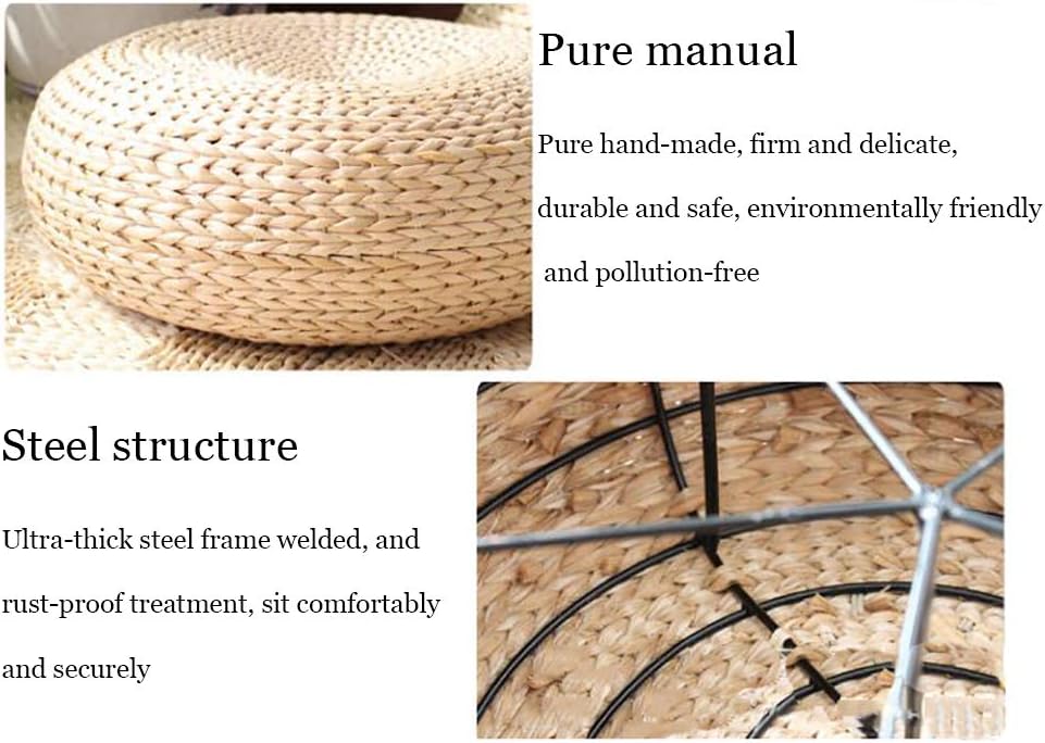 HC&WT Breathable Floor Pillow Cushion, Tatami Handcrafted Eco-Friendly Chair Pad Knitted Straw Woven Steel Frame Round Seat Cushion-a 40x40x16cm(16x16x6inch)
