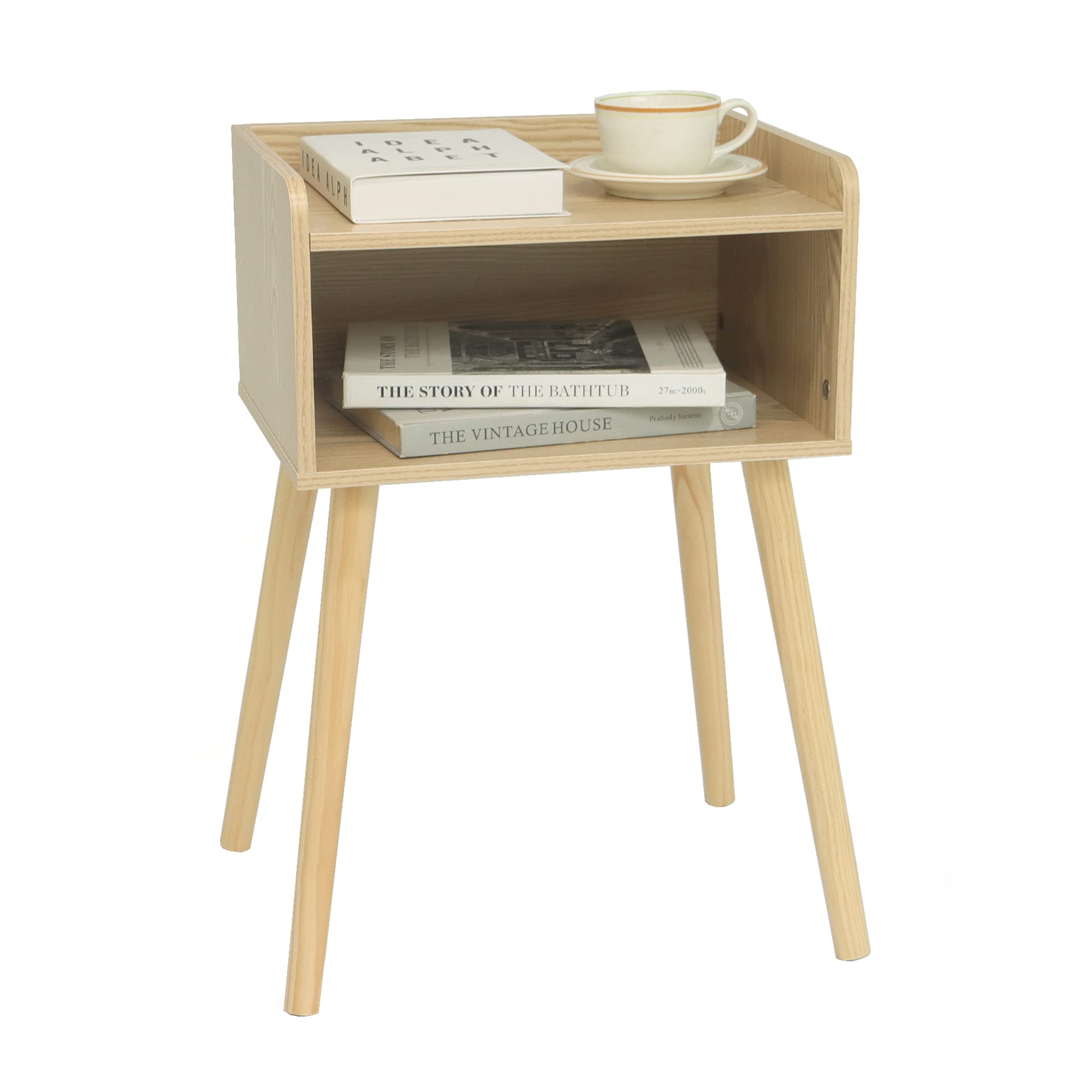 MaxSmeo Nightstand, Mid Century Modern Side Table Bedroom with Storage, Small End Bedside Table with Solid Wood Legs for Living Room, Office Small Spaces (Brown)