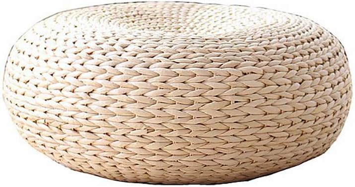 HC&WT Breathable Floor Pillow Cushion, Tatami Handcrafted Eco-Friendly Chair Pad Knitted Straw Woven Steel Frame Round Seat Cushion-a 40x40x16cm(16x16x6inch)