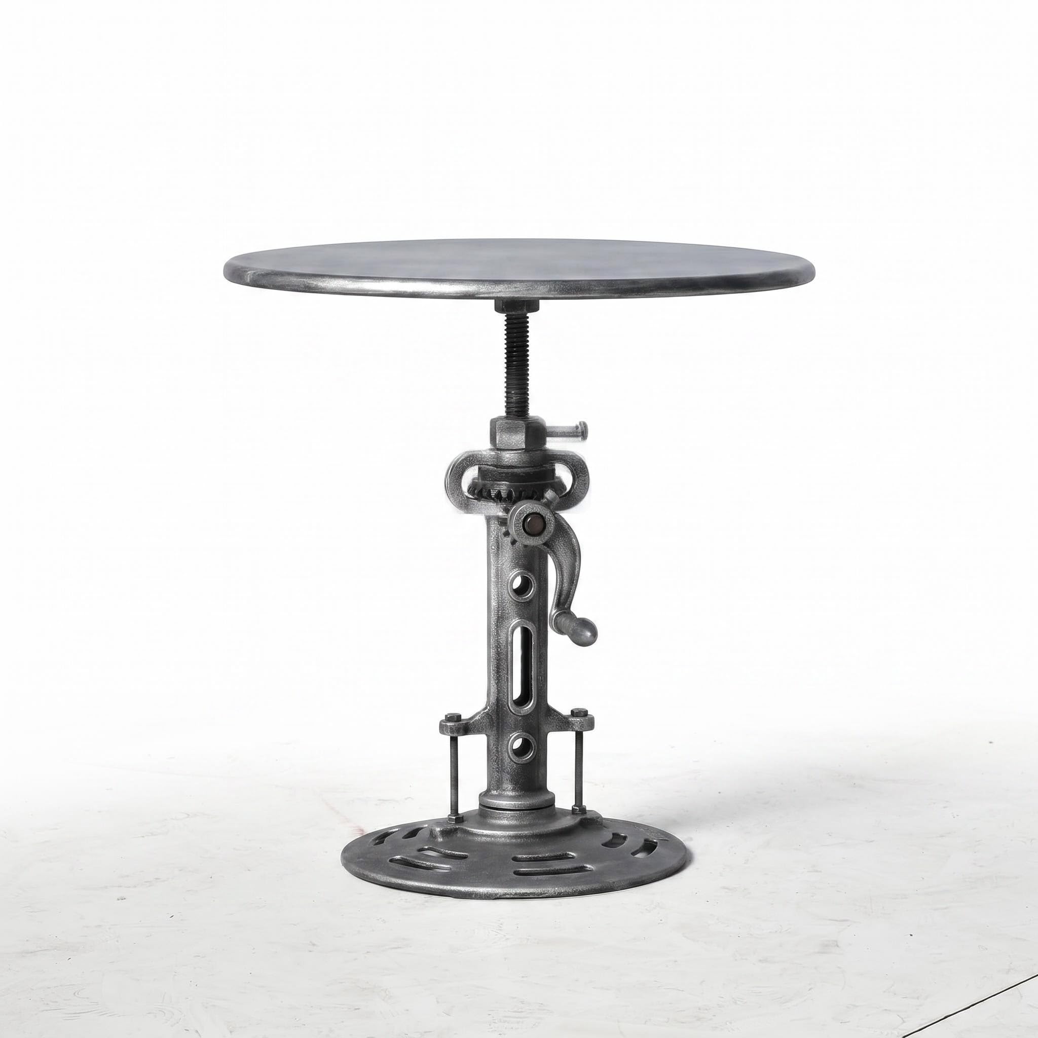 Industrial Retro Height Adjustable End Table, Silver Cast Iron Base Accent Table