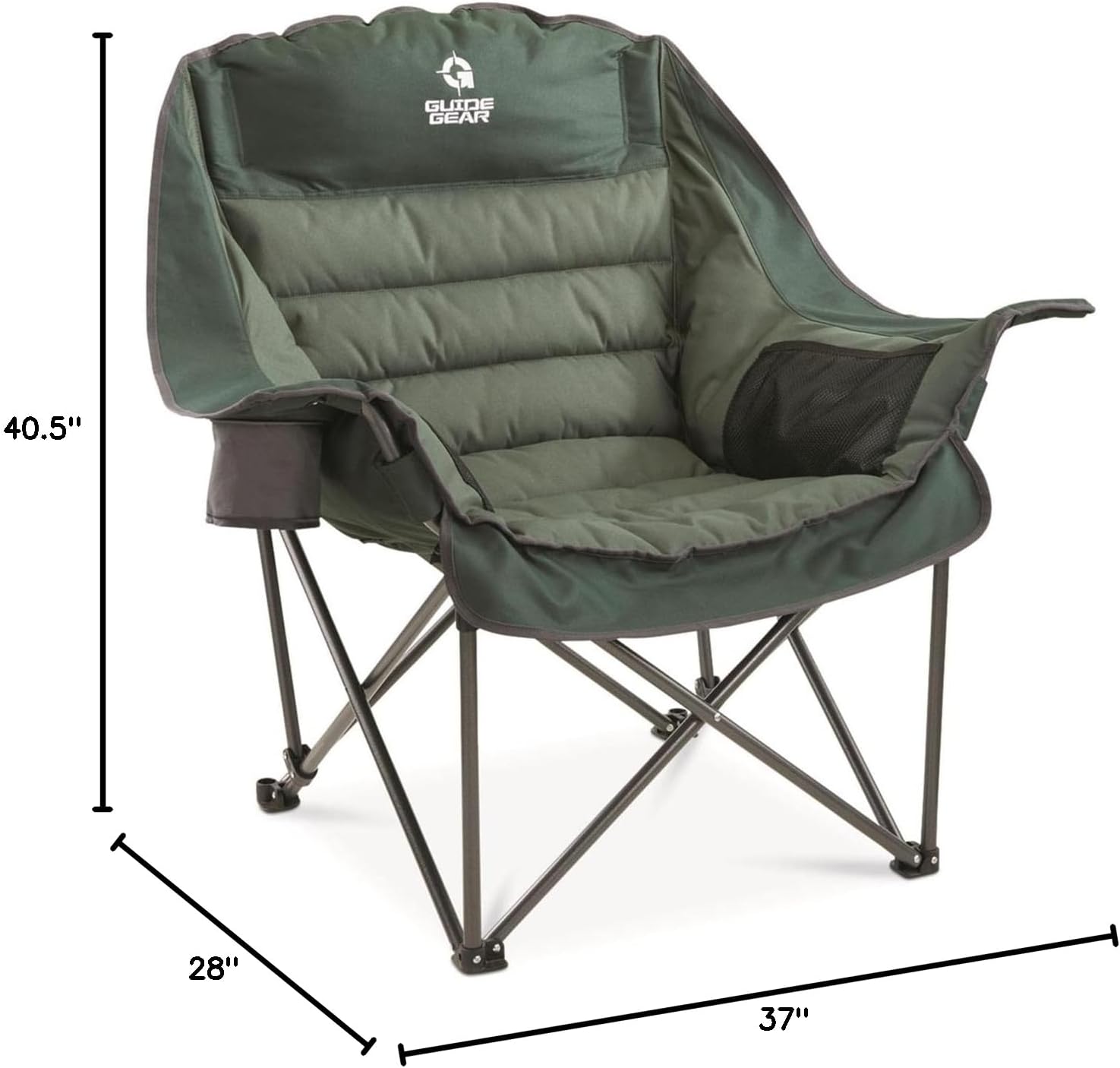Guide Gear Oversized Extra Large Padded Camping Chair, Portable, Folding, Large Camp Lounge Beach Chairs for Outdoor, Adults, Men and Women, Heavy-Duty 400 Pound Capacity, with Cup Holder Green