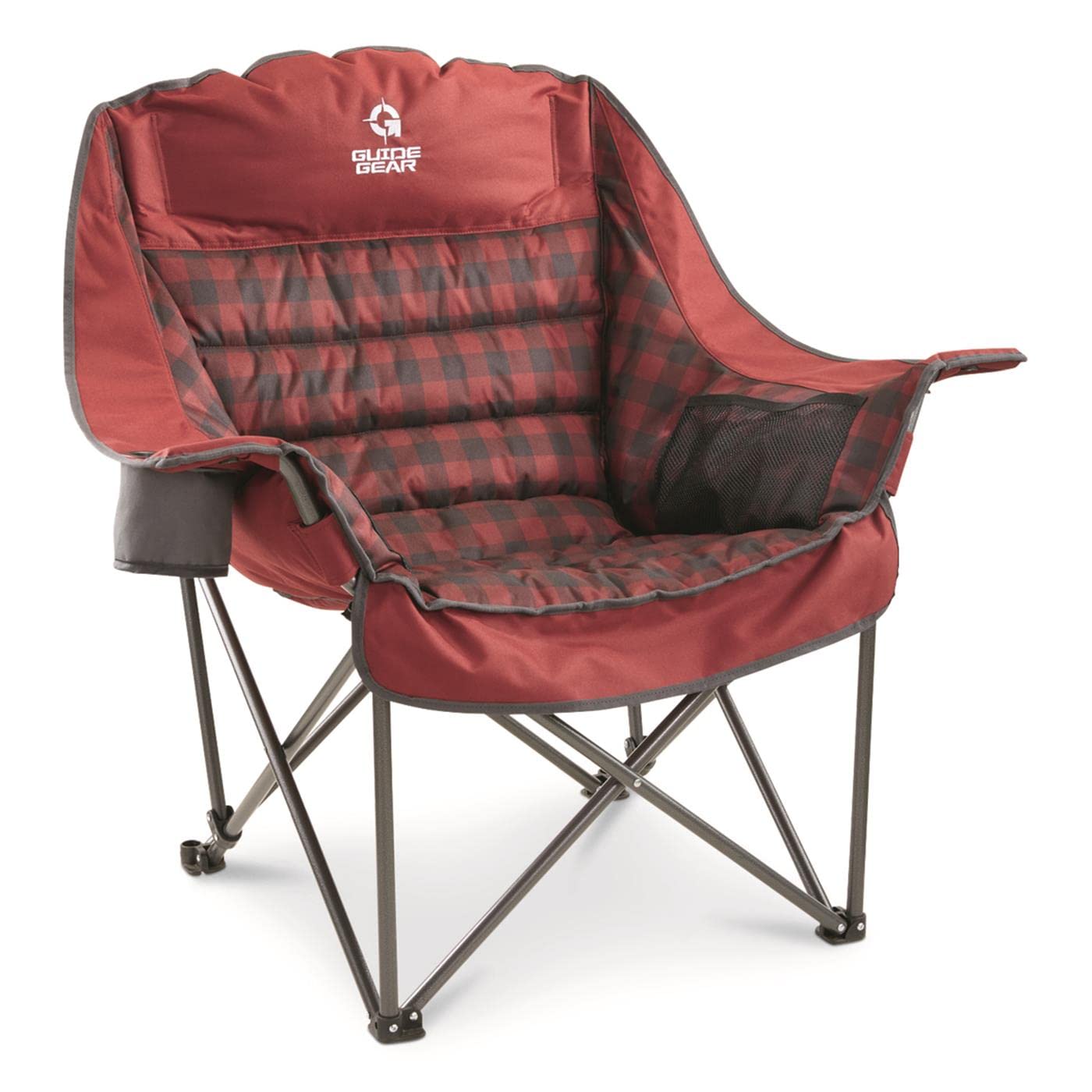 Guide Gear Oversized Extra Large Padded Camping Chair, Portable, Folding, Large Camp Lounge Beach Chairs for Outdoor, Adults, Men and Women, Heavy-Duty 400 Pound Capacity, with Cup Holder Green