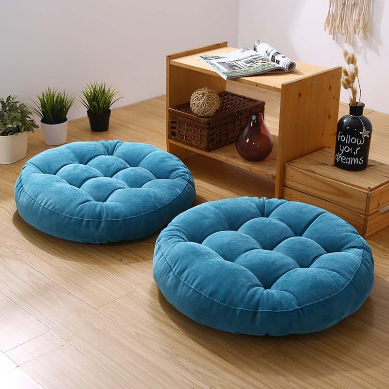 Meditation Floor Pillow Set of 2 Large Round Floor Cushions for Adults Tufted Corduroy Floor Seat Pillows Cushion for Living Room,Dark Grey 16.5" Lx16.5 Wx3 H