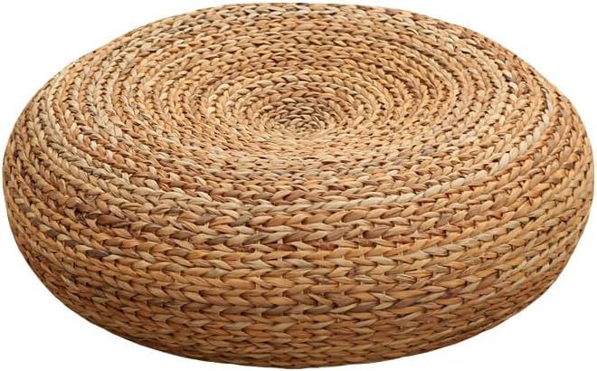 Handcrafted Eco-Friendly Breathable Padded Knitted Straw Seat Cushion Pouf Ottoman Floor Seating Tatami Furniture (A, 40X40X17cm)