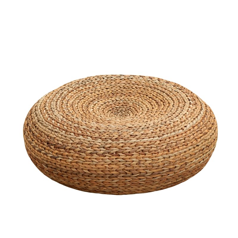 Handcrafted Eco-Friendly Breathable Padded Knitted Straw Seat Cushion Pouf Ottoman Floor Seating Tatami Furniture (A, 40X40X17cm)