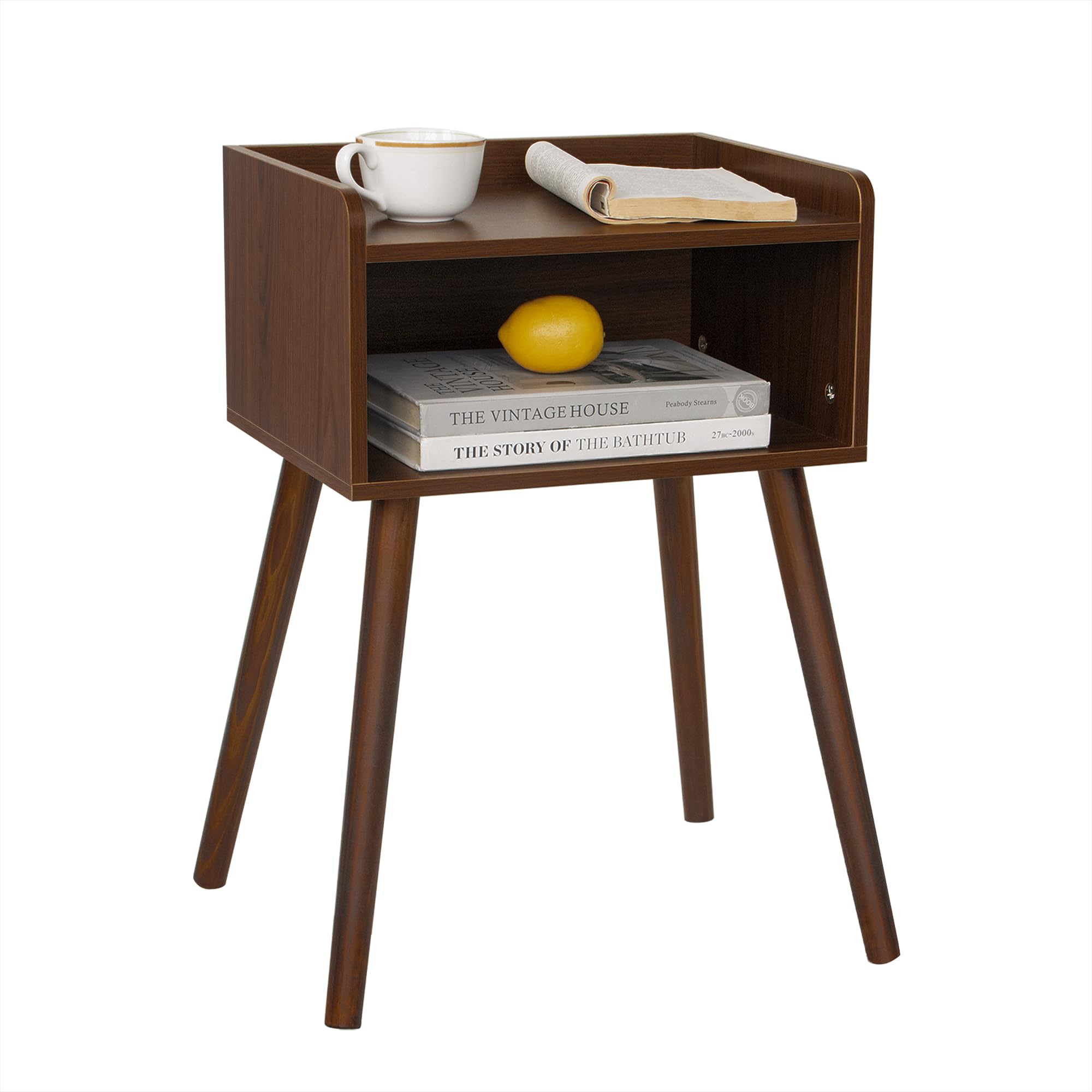 MaxSmeo Nightstand, Mid Century Modern Side Table Bedroom with Storage, Small End Bedside Table with Solid Wood Legs for Living Room, Office Small Spaces (Brown)