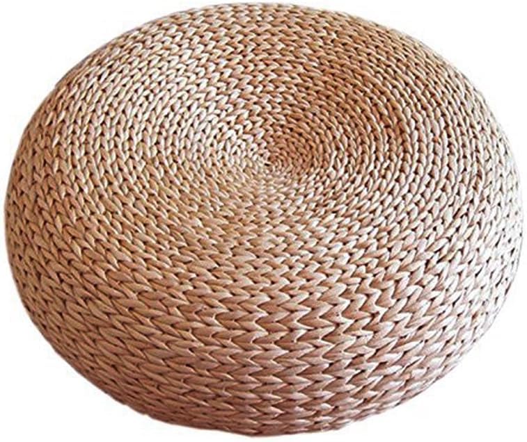 Handcrafted Eco-Friendly Breathable Padded Knitted Straw Flat Seat Cushion/Straw futon Cushion (Cloth Splicing Round 45cm(17.72 in))