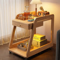 Wood End Table with Wheels, 2 Tiers Side Table with Drawer Mobile Couch Table with Open Storage Floor Bedside Table with Large Capacity Walnut for Living Room