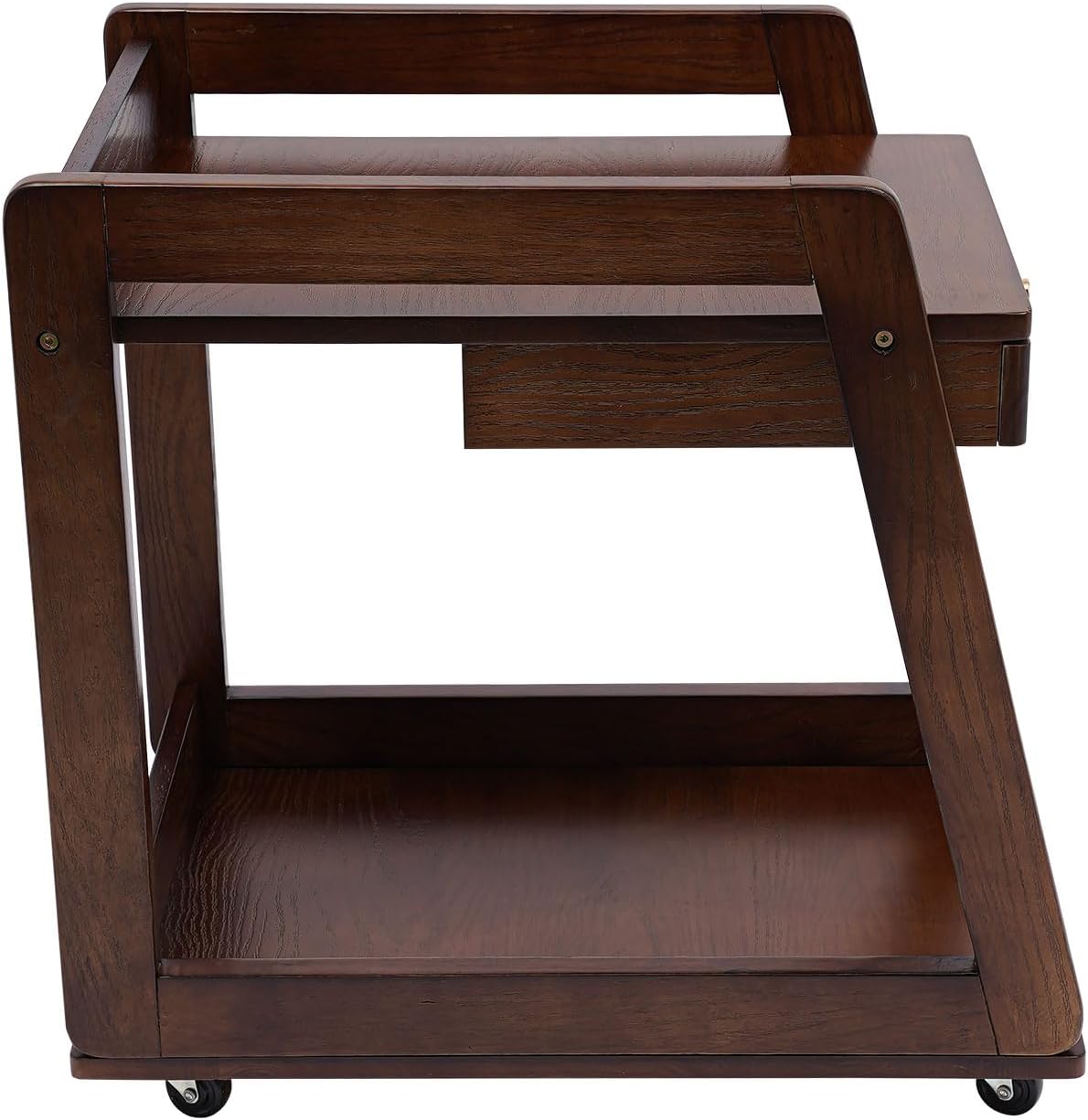 Wood End Table with Wheels, 2 Tiers Side Table with Drawer Mobile Couch Table with Open Storage Floor Bedside Table with Large Capacity Walnut for Living Room