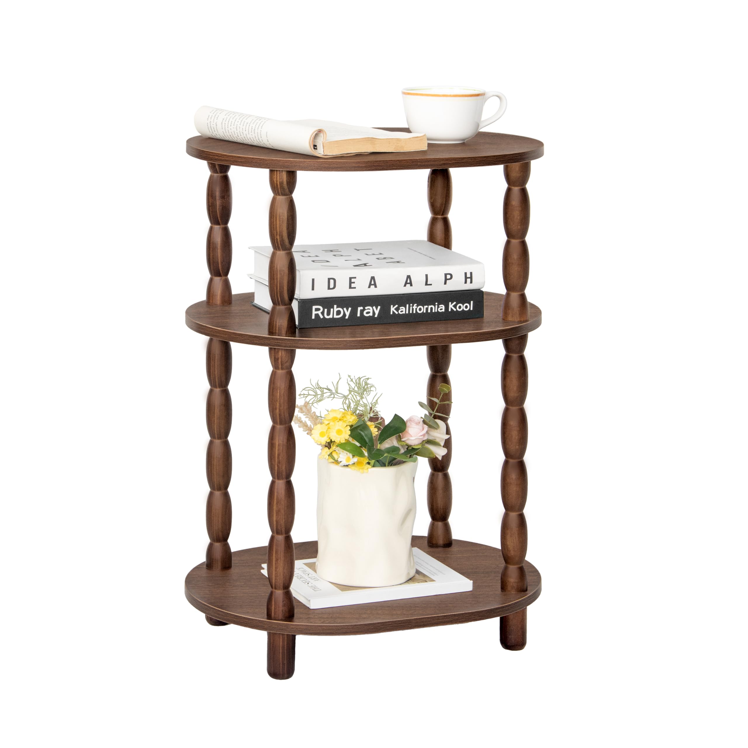MaxSmeo Side Table, 3-Tier Small End Table, Modern Oval Night Stand Accent Table for Living Room, Bedroom, Rustic Brown