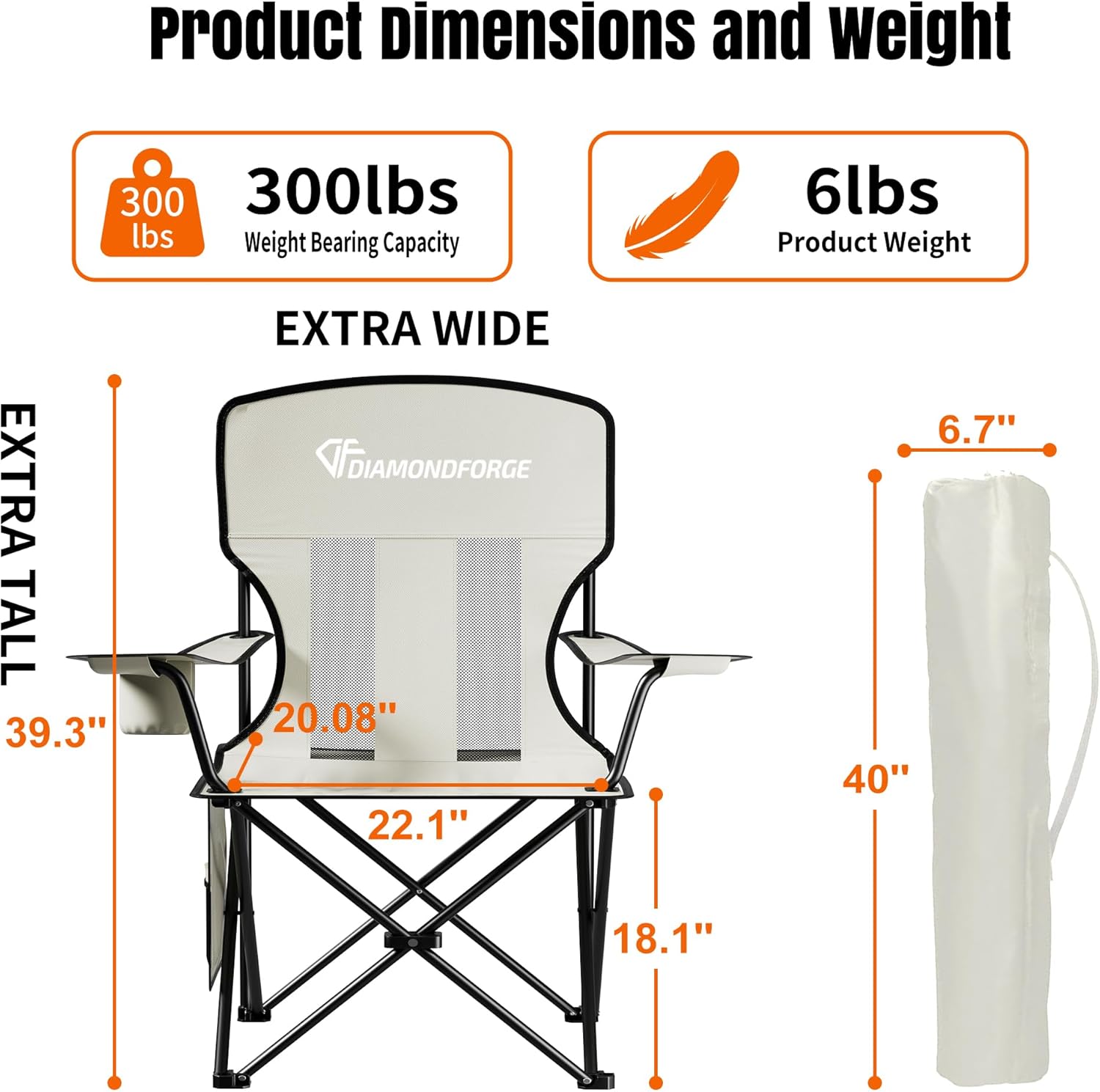Camping Chairs, High Back Breathable Mesh Camping Chair 300 LBS Capacity, Portable Outdoor Lawn Chairs Folding with Cup Holder for Picnic, Lawn, Beach, Fishing and Sports (Grey)