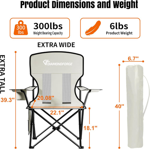 Camping Chairs, High Back Breathable Mesh Camping Chair 300 LBS Capacity, Portable Outdoor Lawn Chairs Folding with Cup Holder for Picnic, Lawn, Beach, Fishing and Sports (Grey)