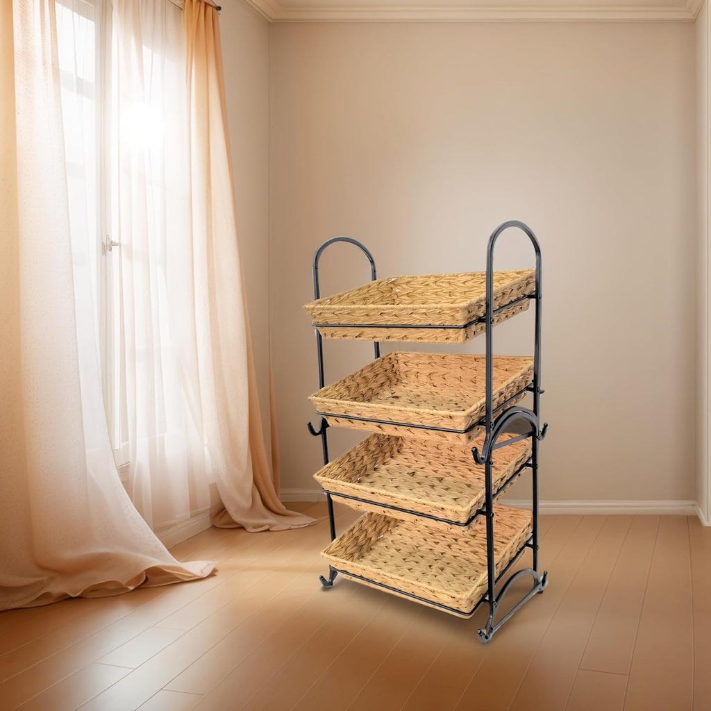Stackable Candy Display Rack wtih Rattan|Stackable Candy Organizer|Multi-Function Snack Rack&Shelf for Chips |Perfect Display Solution for Stores (Brown, Medium)