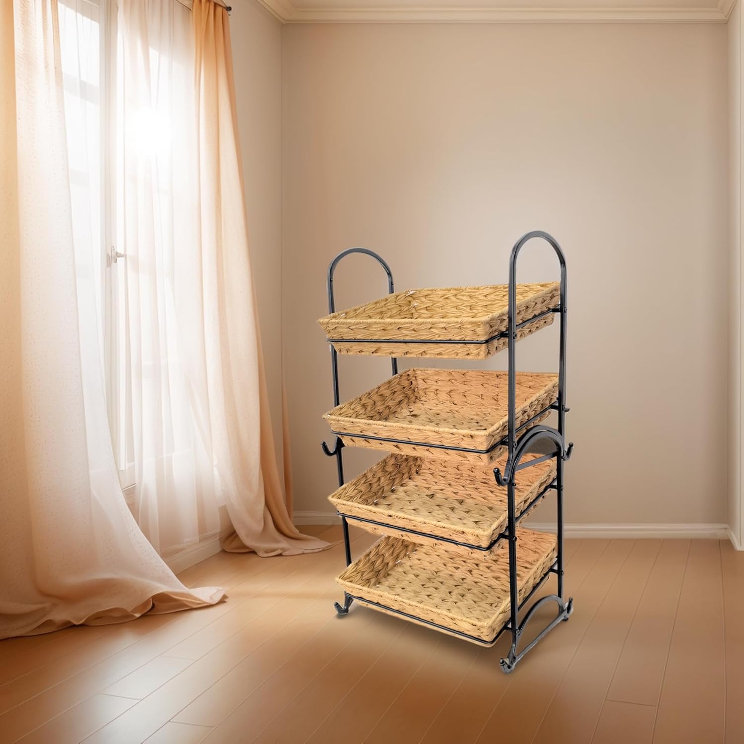 Stackable Candy Display Rack wtih Rattan|Stackable Candy Organizer|Multi-Function Snack Rack&Shelf for Chips |Perfect Display Solution for Stores (Brown, Medium)