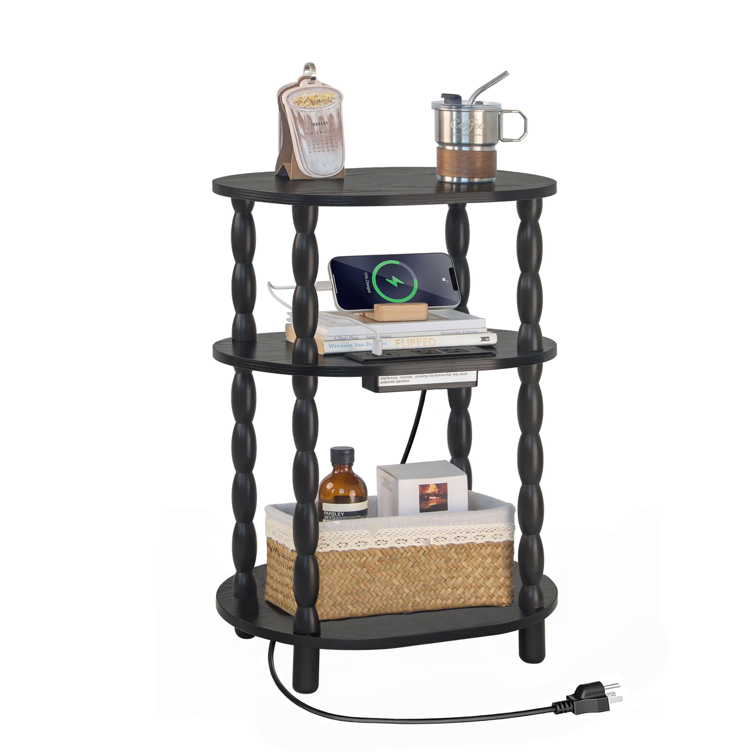 MaxSmeo Side Table, 3-Tier Small End Table, Modern Oval Night Stand Accent Table for Living Room, Bedroom, Rustic Brown