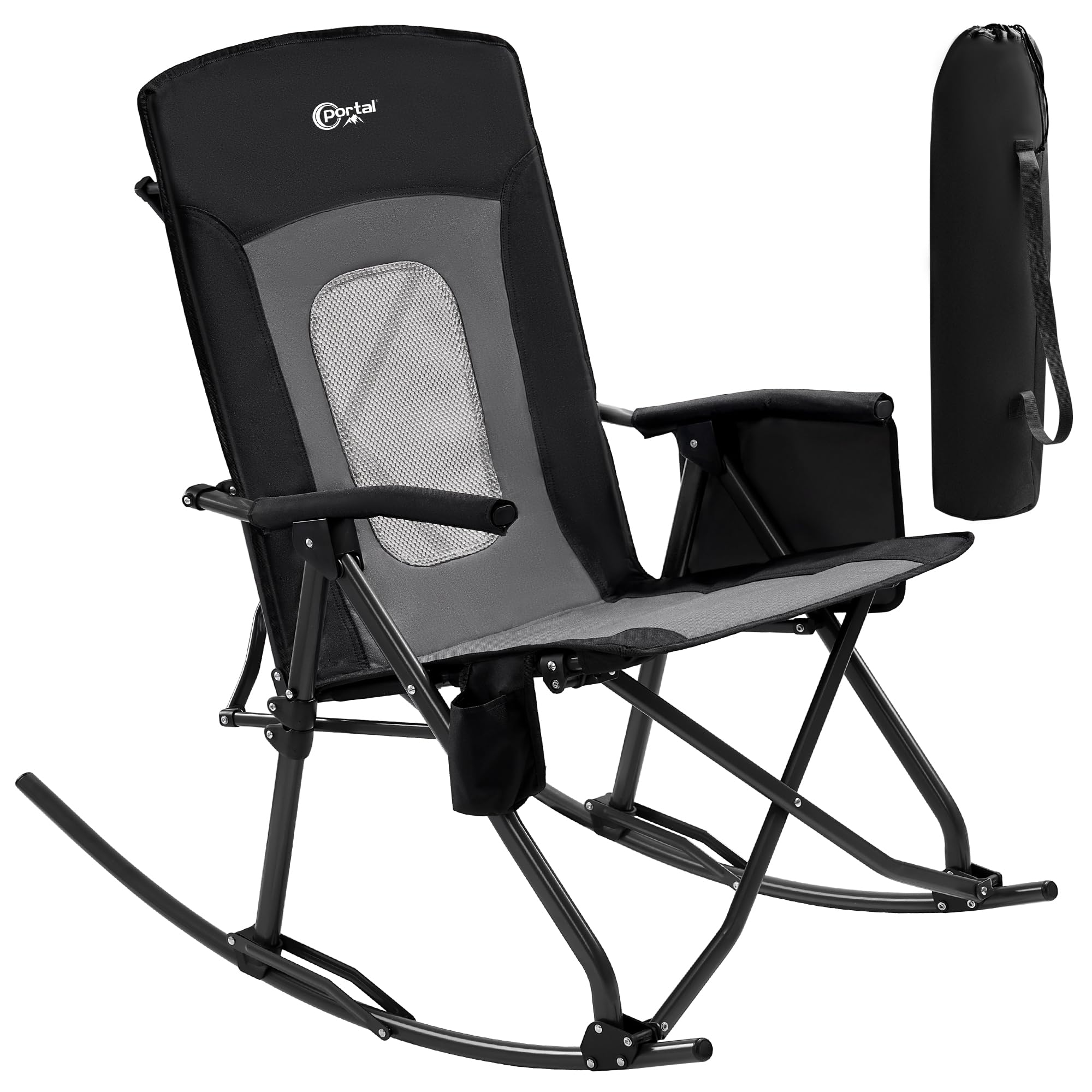Portal Oversized Folding Rocking Camping Chair Portable Outdoor Rocker with High Back Hard Armrests Carry Bag, Supports 400 lbs