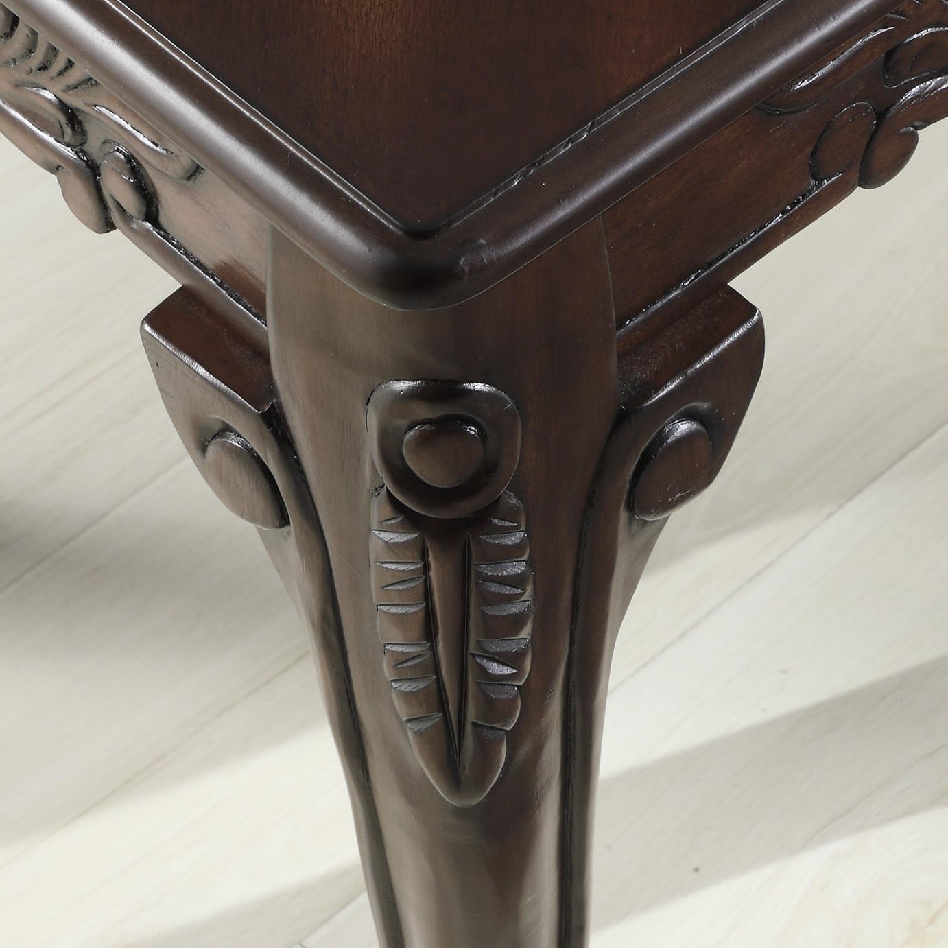 Roundhill Furniture Traditional Ornate Detailing Wood End Table, Dark Cherry
