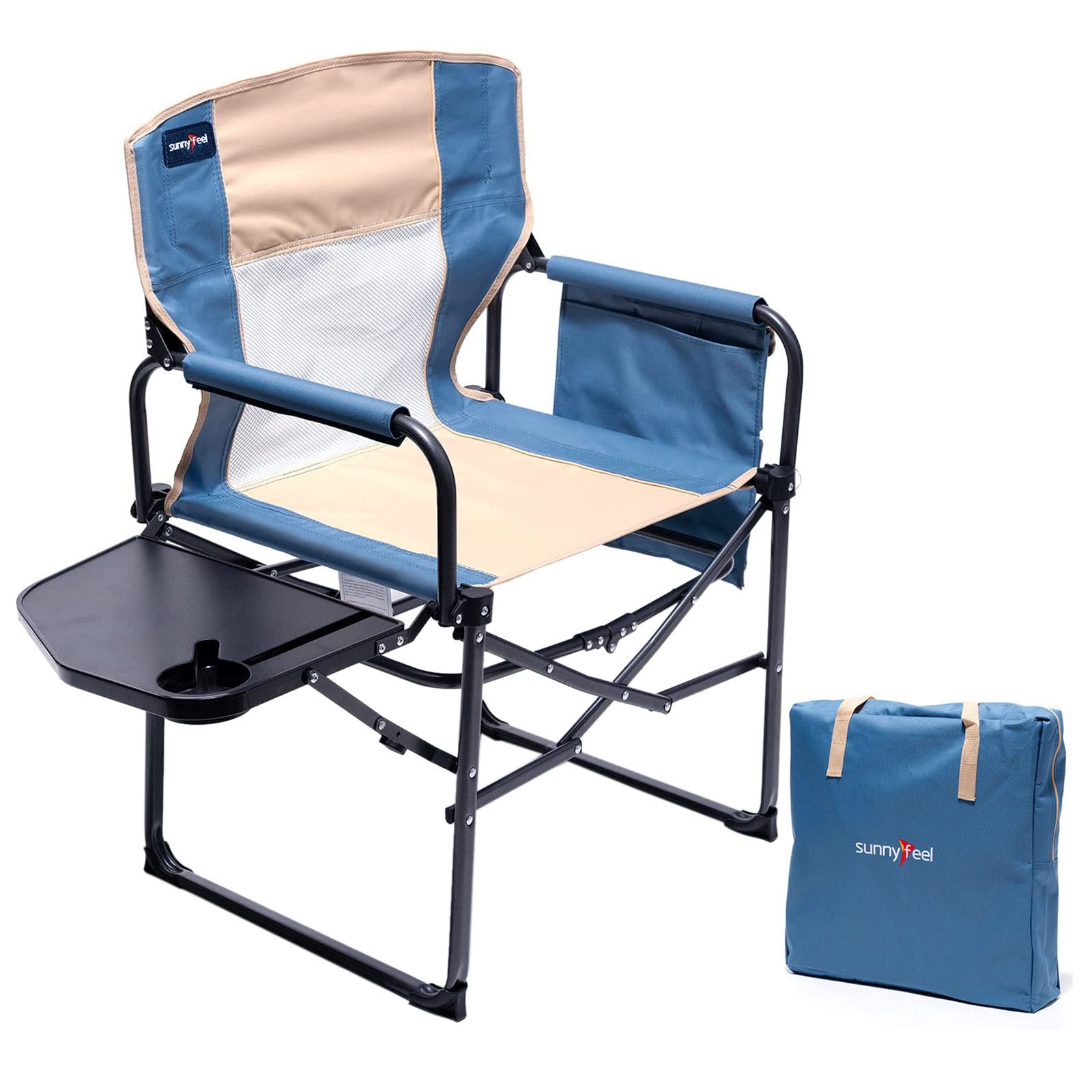 SUNNYFEEL Camping Directors Chair, Heavy Duty,Oversized Portable Folding Chair with Side Table, Pocket for Beach, Fishing,Trip,Picnic,Lawn,Concert Outdoor Foldable Camp Chairs