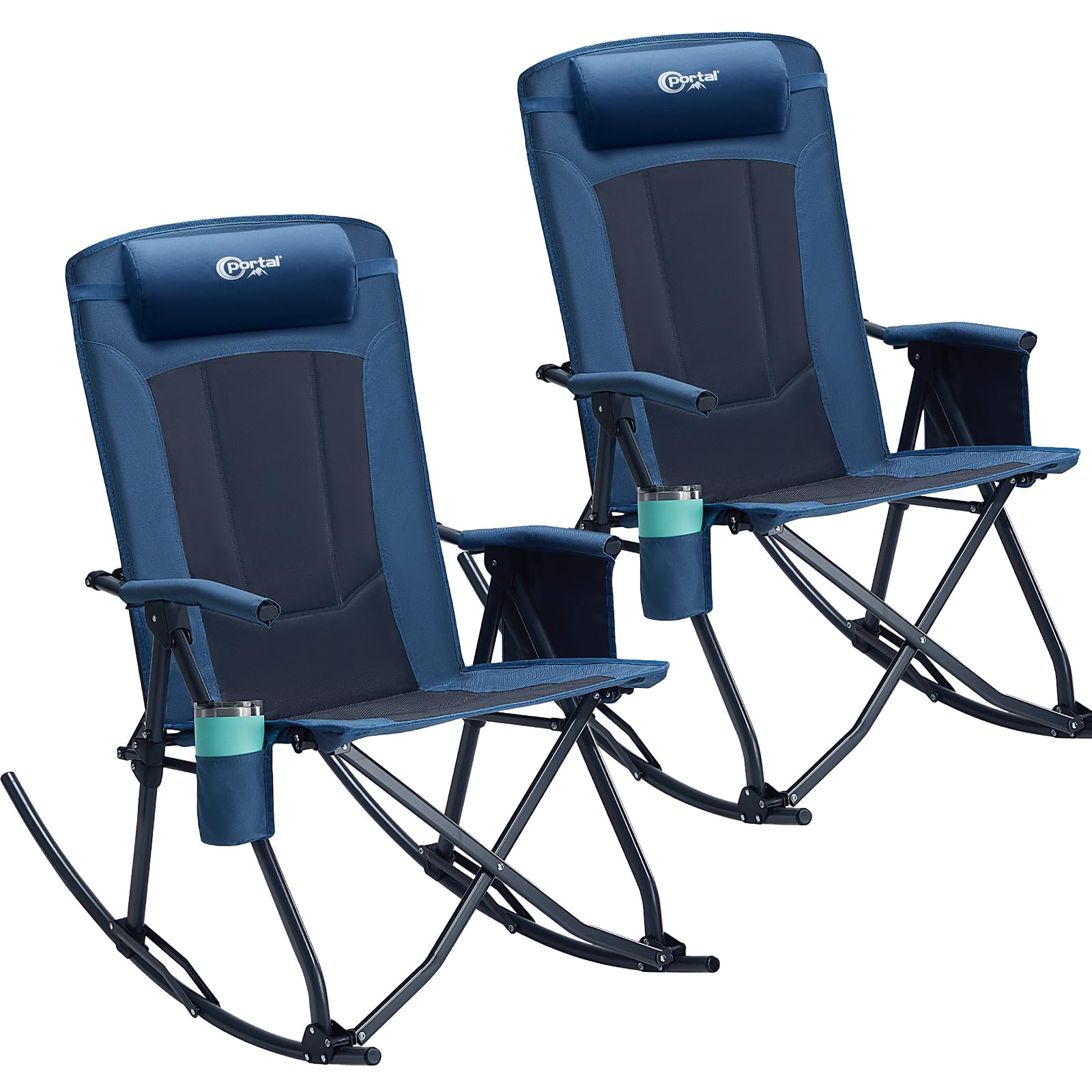 Portal Oversized Folding Rocking Camping Chair Portable Outdoor Rocker with High Back Hard Armrests Carry Bag, Supports 400 lbs