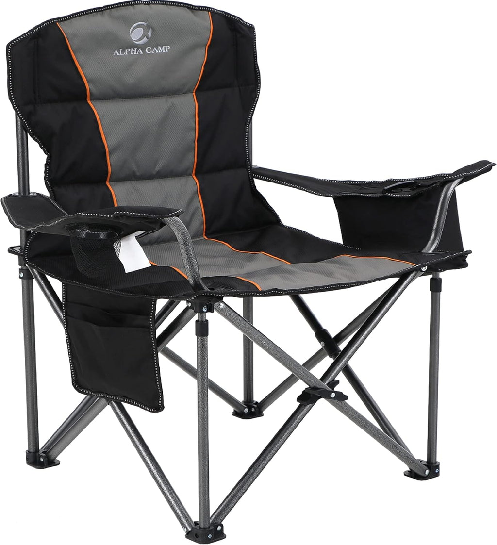 500LBS Oversized Folding Camping Chair with Cooler Bag & Cup Holder
