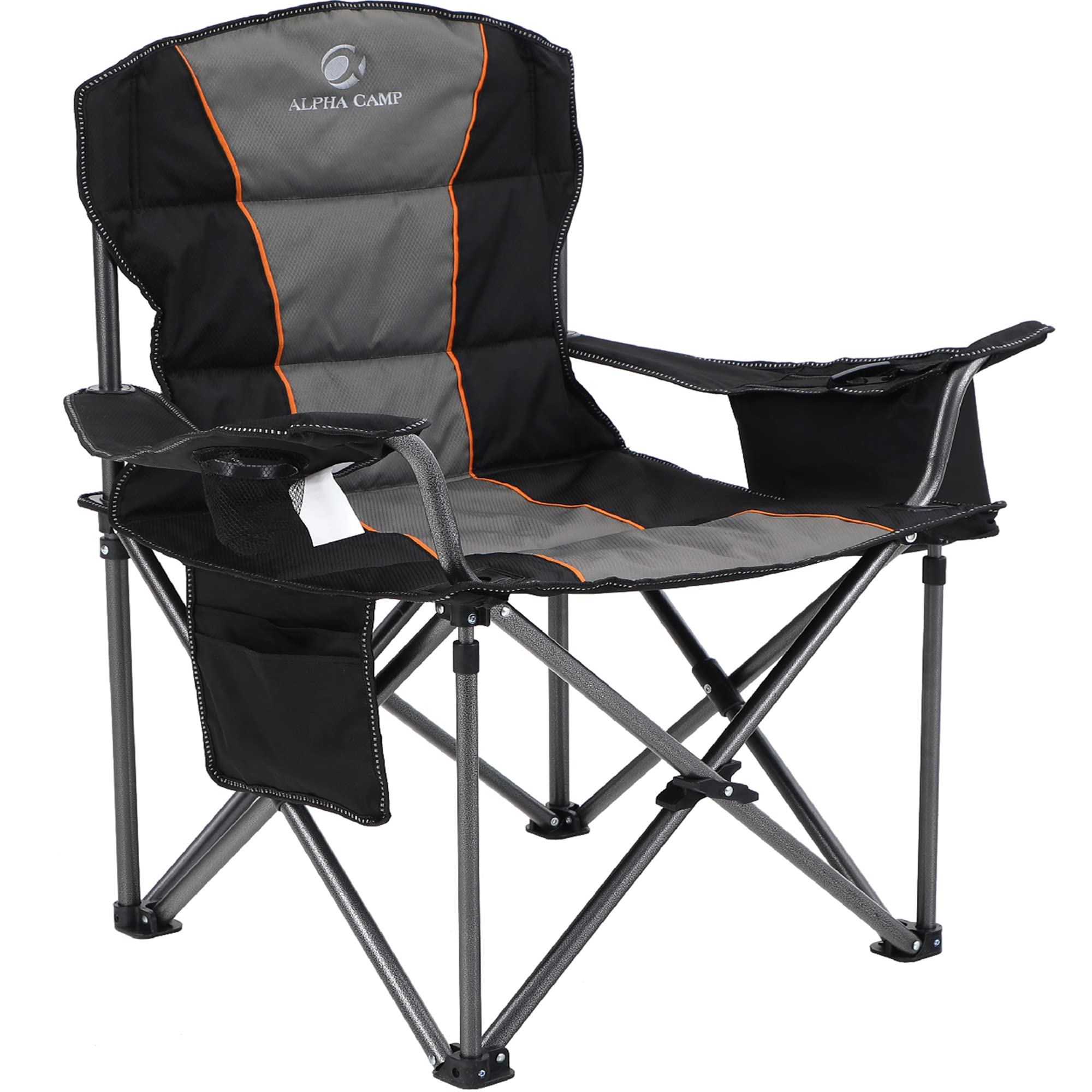 500LBS Oversized Folding Camping Chair with Cooler Bag & Cup Holder