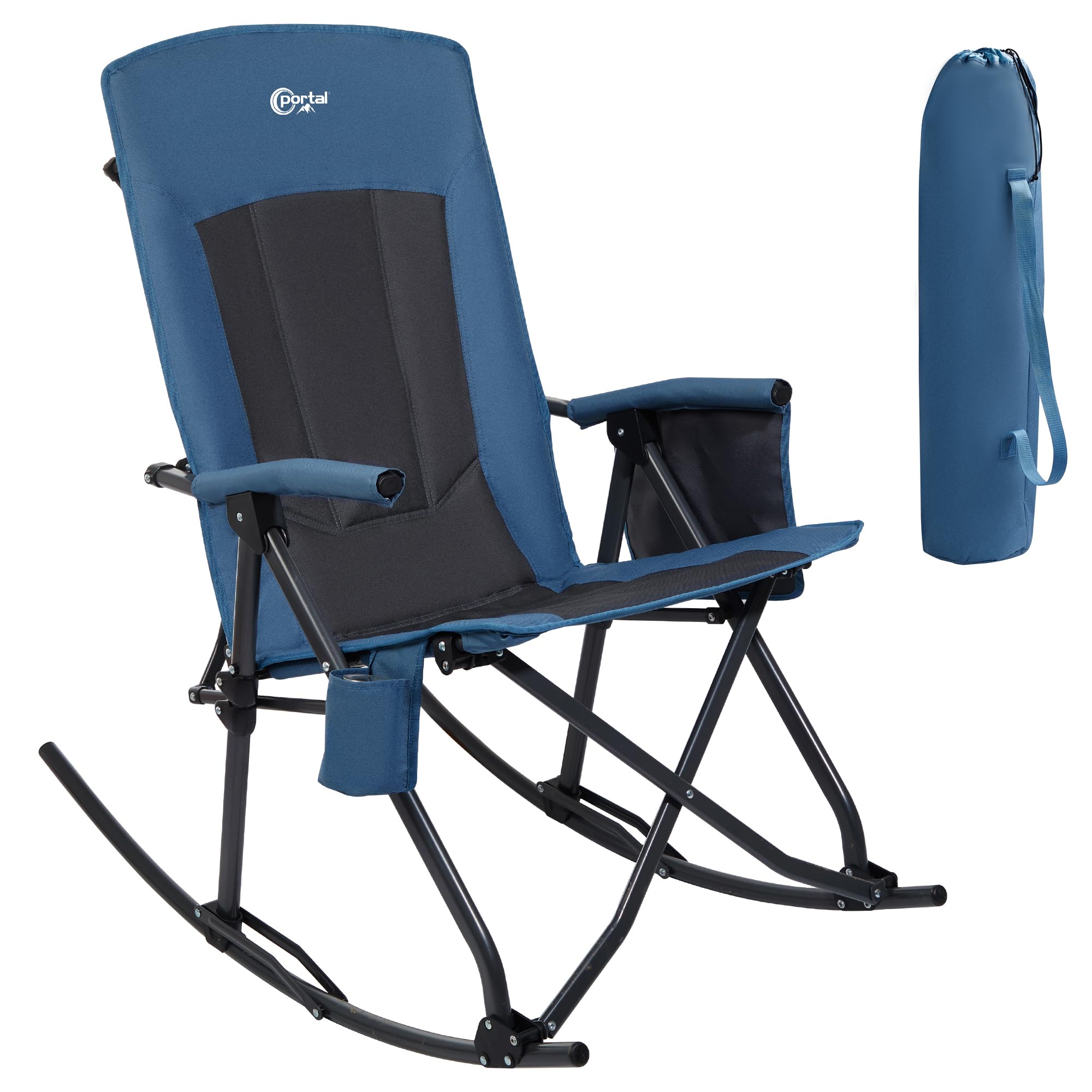Portal Oversized Folding Rocking Camping Chair Portable Outdoor Rocker with High Back Hard Armrests Carry Bag, Supports 400 lbs