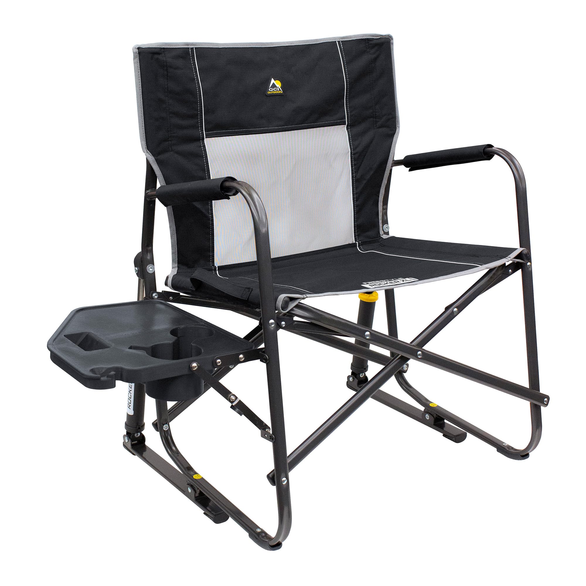 GCI Outdoor Freestyle Rocker Camping Chair | Portable Folding Rocking Chair with Solid, Durable Armrests, Drink Holder & Comfortable Backrest — Indigo Blue