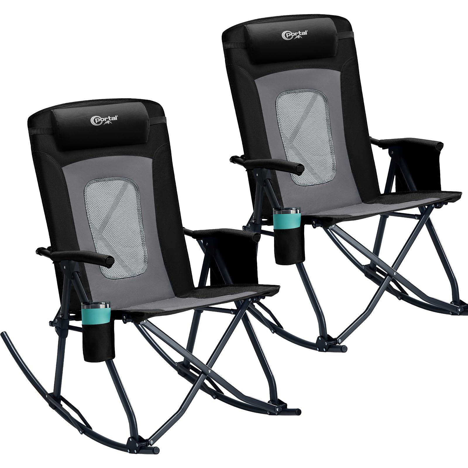 Portal Oversized Folding Rocking Camping Chair Portable Outdoor Rocker with High Back Hard Armrests Carry Bag, Supports 400 lbs