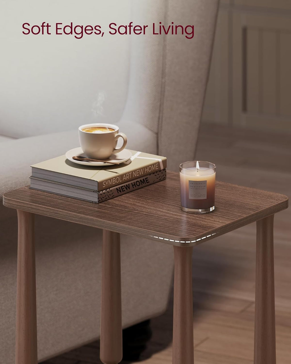 VASAGLE Mariel Collection - Side Table, Accent Nightstand for Small Spaces, Rectangular End Table with Shelf, Solid Wood Legs, Mid-Century Modern, Living Room Bedroom, Chestnut Walnut ULET294KX01S