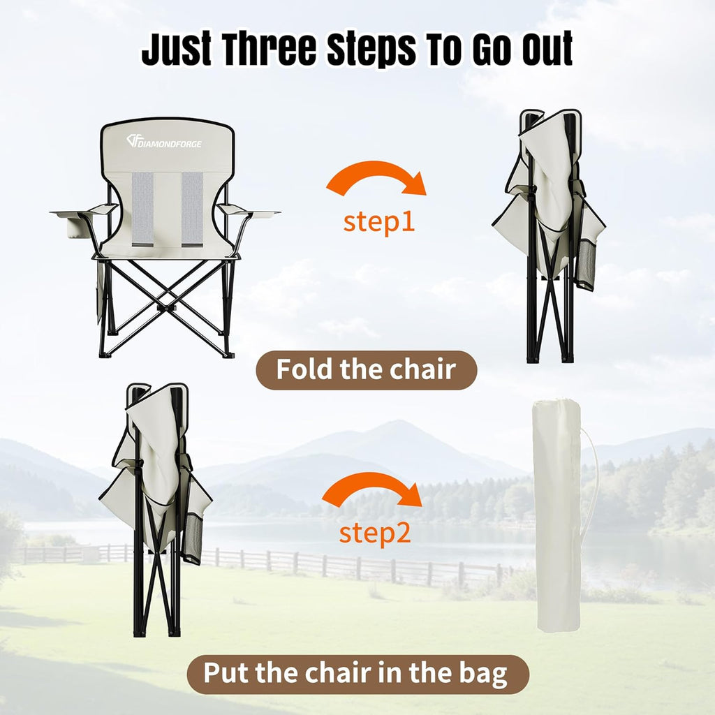 Camping Chairs, High Back Breathable Mesh Camping Chair 300 LBS Capacity, Portable Outdoor Lawn Chairs Folding with Cup Holder for Picnic, Lawn, Beach, Fishing and Sports (Grey)