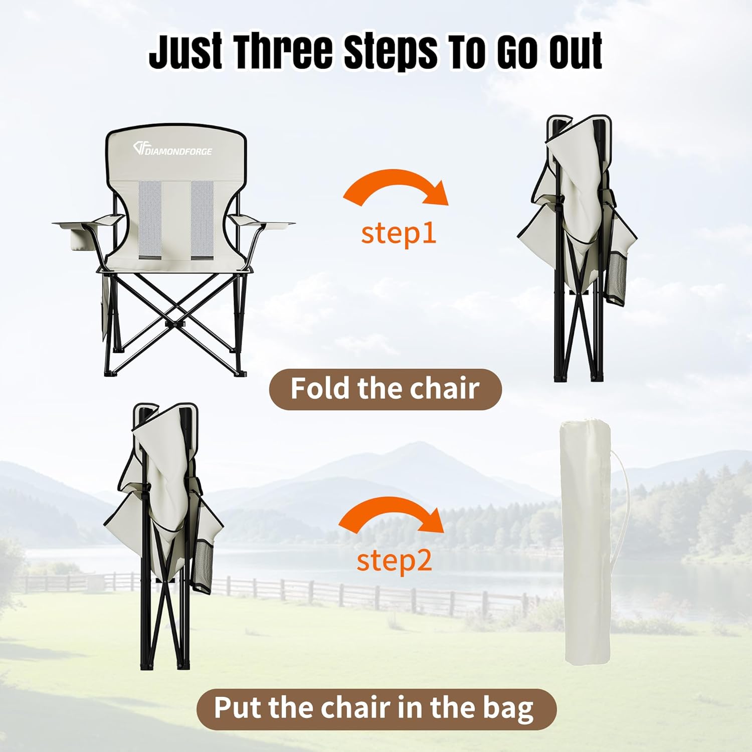 Camping Chairs, High Back Breathable Mesh Camping Chair 300 LBS Capacity, Portable Outdoor Lawn Chairs Folding with Cup Holder for Picnic, Lawn, Beach, Fishing and Sports (Grey)